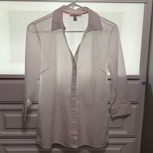 Banana Republic three-quarter sleeve button up shirt with dot embroidery detail